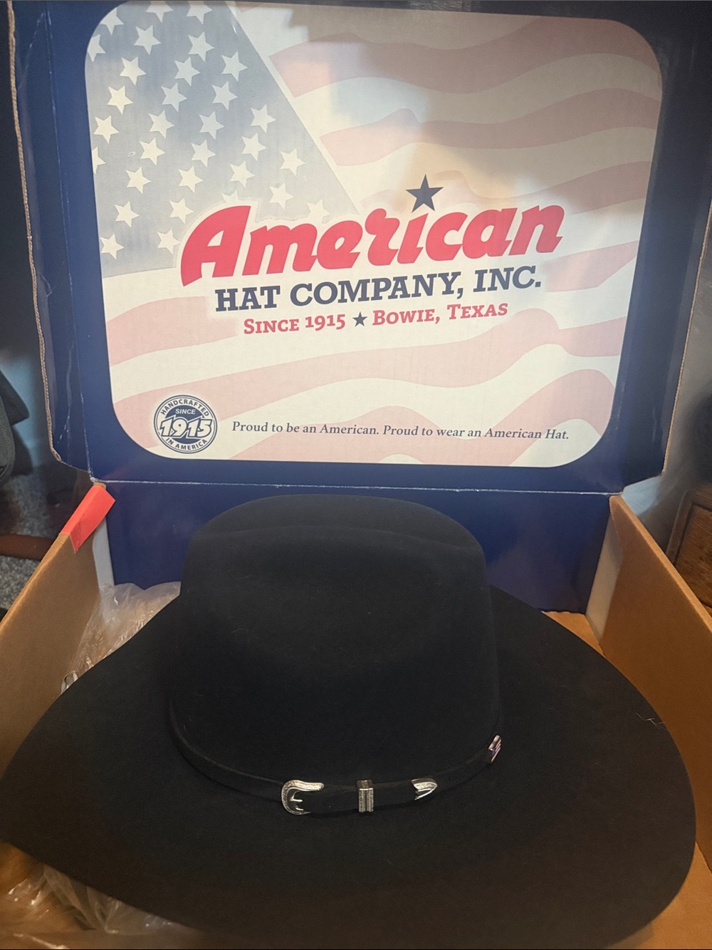 Stetson Black Leather-Brim Cowboy Hat with Cream Satin Liner
